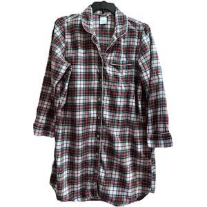 Lands End Flannel Sleep Shirt Women's XL Red Plaid Night Gown Pajama Winter